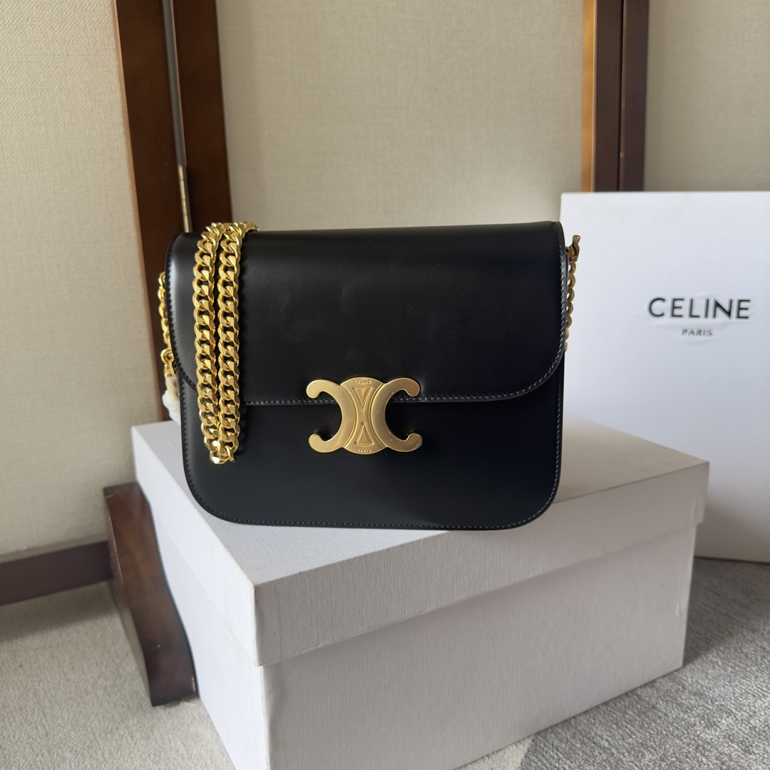 CELINE Shiny Calfskin College Triomphe Black 1579862