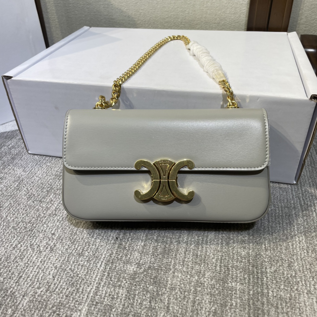 Celine Triomphe Chain Shoulder Bag Leather Small Gray CELINE06048