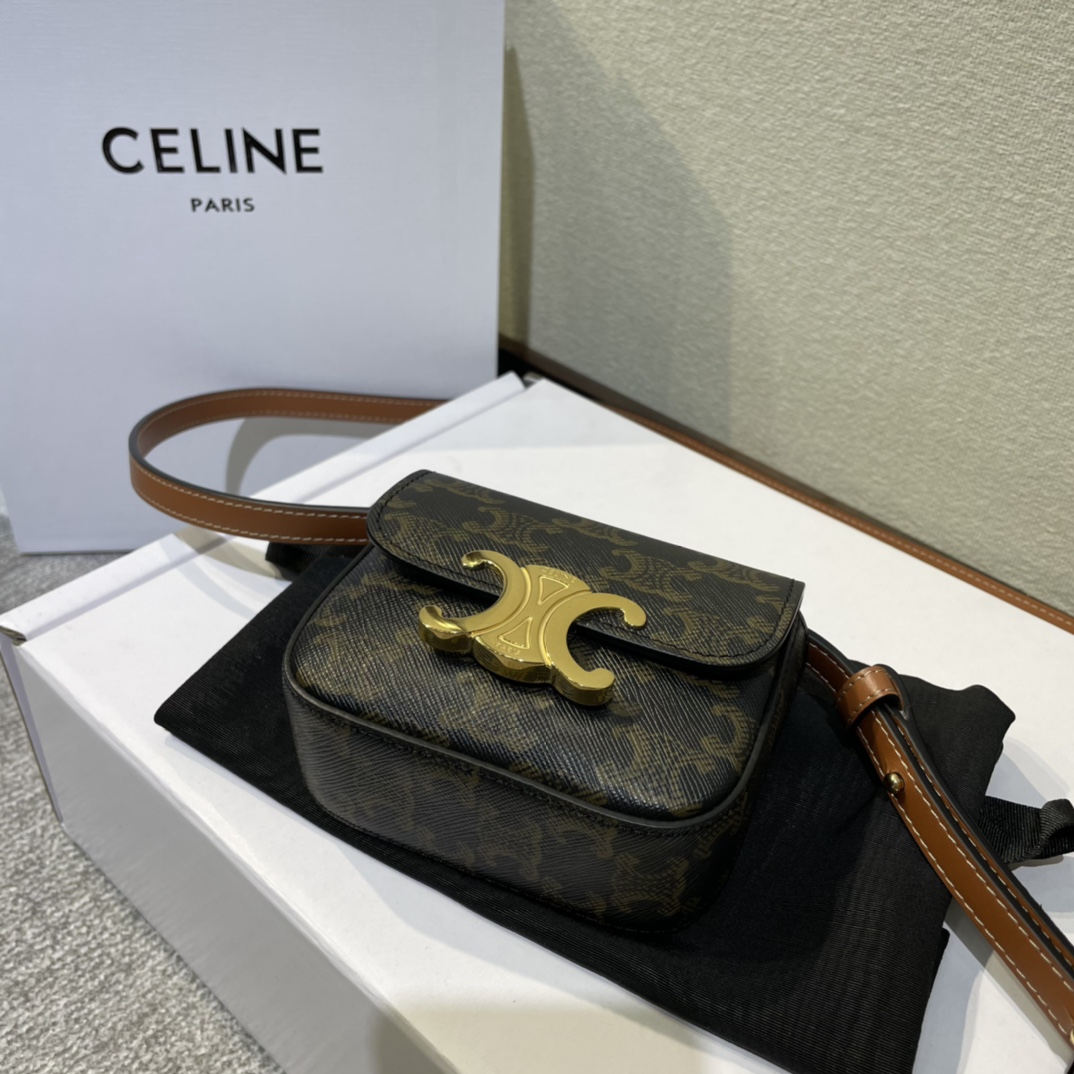 CELINE Mini Triomphe Shoulder Bag PVC Leather Tan Brown 10I512DQB 90234586 | eBay
