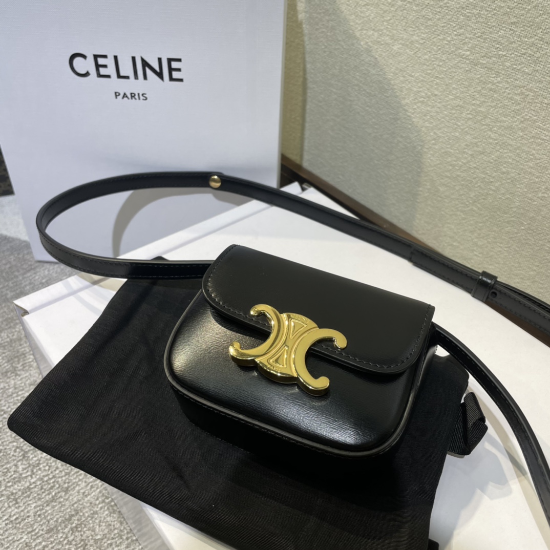 Celine Mini Claude Triomphe in Shiny Calfskin Black |