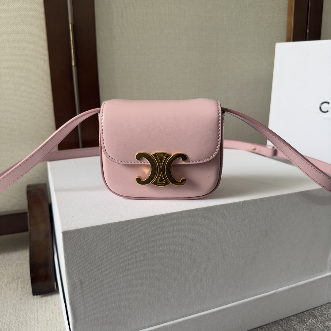 CELINE Shiny Calfskin Mini Triomphe Light Pink 1218244
