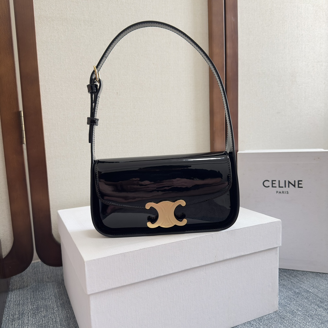 Celine Shoulder Bag Terence In Patent Calfskin Black | eBay