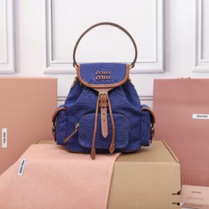 Miu Miu Cornflower Blue/brandy Canvas And Leather Backpack | Miu Miu