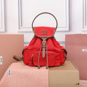 Miu Miu Red/brandy Canvas And Leather Backpack | Miu Miu