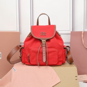 Miu Miu Red/brandy Canvas And Leather Backpack | Miu Miu