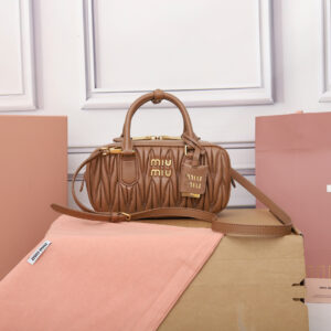 MIU MIU Nappa Matelasse Regular Arcadie Top Handle Bag Caramel 1438186