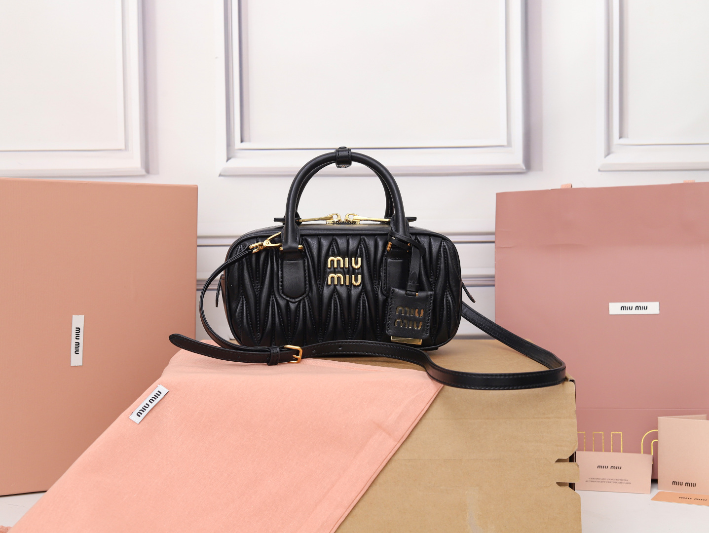 Miu Miu Arcadie Matelassé Leather Bag | Black