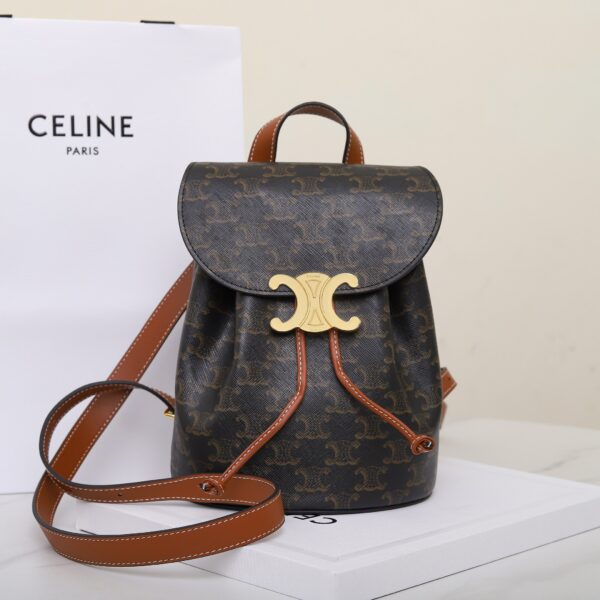 Celine Bonnie Logo Printed Backpack In Beige |