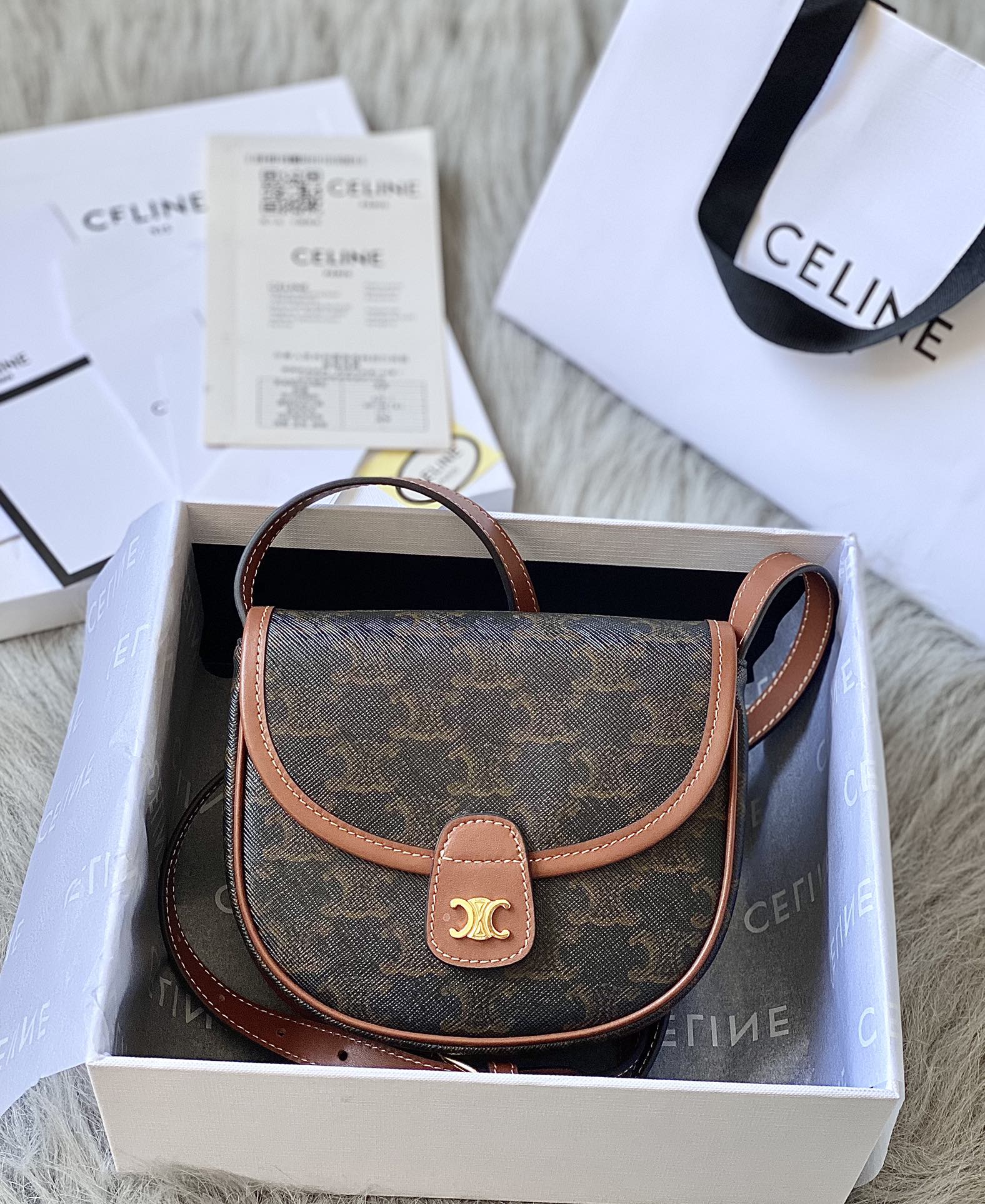 Celine Mini Besace IN Triomphe Canvas and calfskin – TAN |