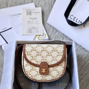 CELINE Triomphe Canvas Calfskin Mini Besace Bag White 1223934\