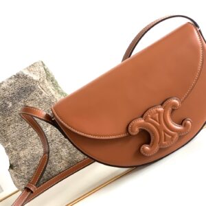 CELINE Smooth Calfskin Triomphe Besace Bag Tan brown