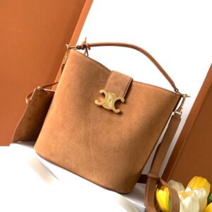 Celine MEDIUM BUCKET LOUISE IN NUBUCK CALFSKIN – CAMEL | CELINE