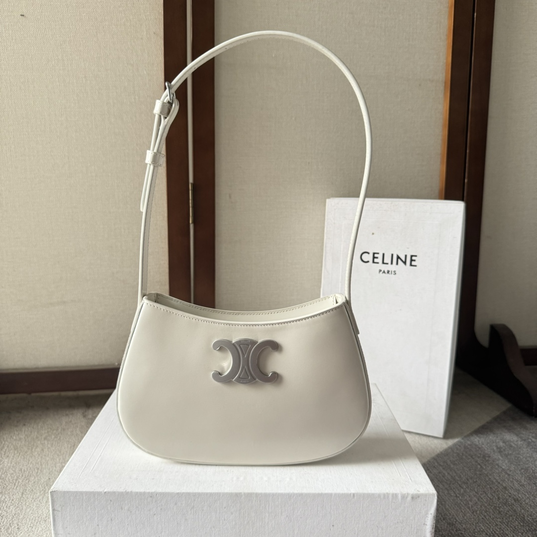 Celine Women Medium Tilly Bag in Shiny Calfskin-White