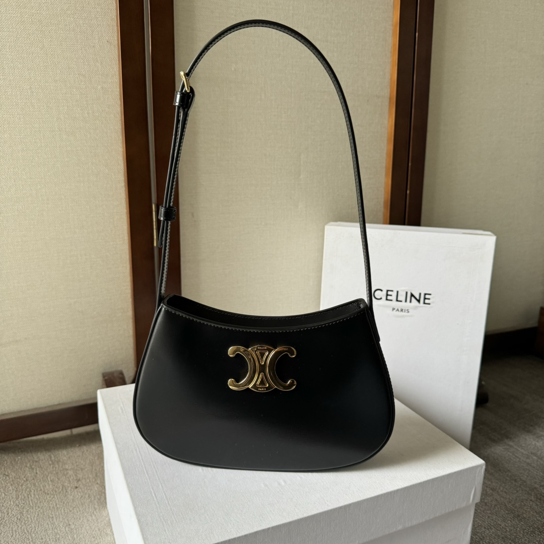 Celine Women Medium Tilly Bag in Shiny Calfskin-Black