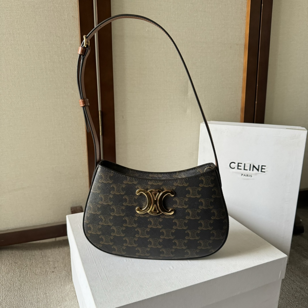 Celine Medium Tilly Bag In Triomphe Canvas And Calfskin Gold Finishing Hardware Tan