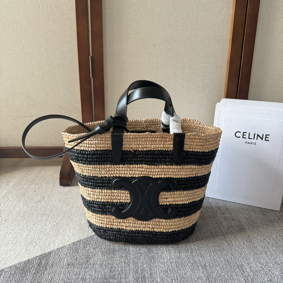 Celine Teen Supple Classic Panier 22cm Black Calfskin Black Beige Raff