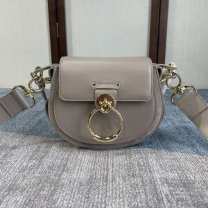 CHLOE Shiny Calfskin Suede Small C Double Carry Bag Motty Grey 1665750 |NPHIL
