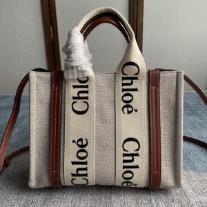 Chloé Chloé Mini Woody Tote Bag In Linen in White – Brown | Chloé