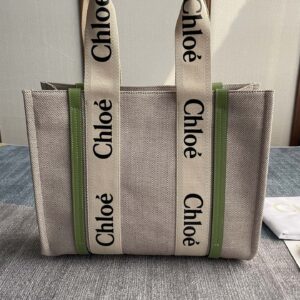 Chloe Ivory Green Woody Medium Tote Bag 118578022 |
