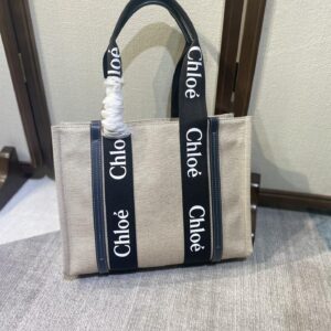 Chloe Tote Bag Woody Medium Canvas Cream CHC22AS383 I26