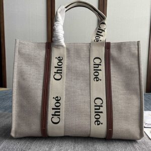 CHLOE white & brown canvas WOODY LARGE
