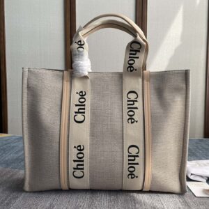 Chloé Woody Tote Small Brown/White Canvas/Leather