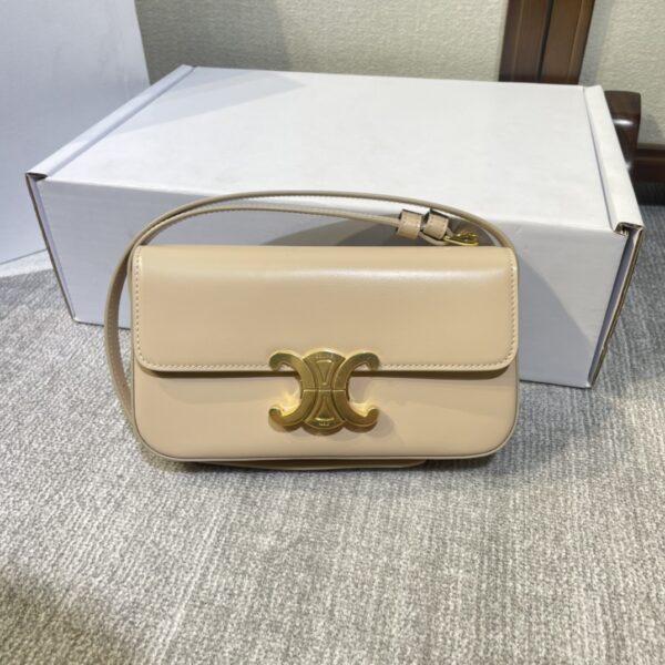 CELINE Natural Calfskin Triomphe Shoulder Bag White