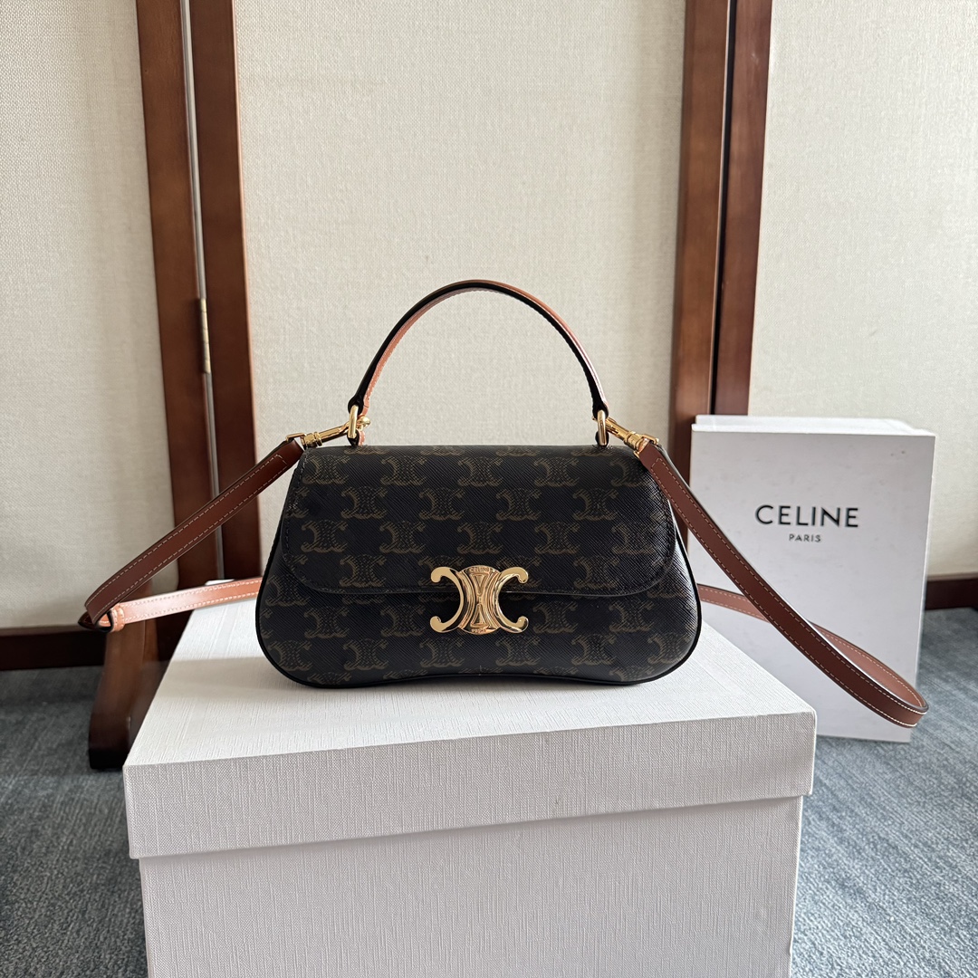 Celine TEEN CELINE LOLA IN Triomphe Canvas and Calfskin – TAN