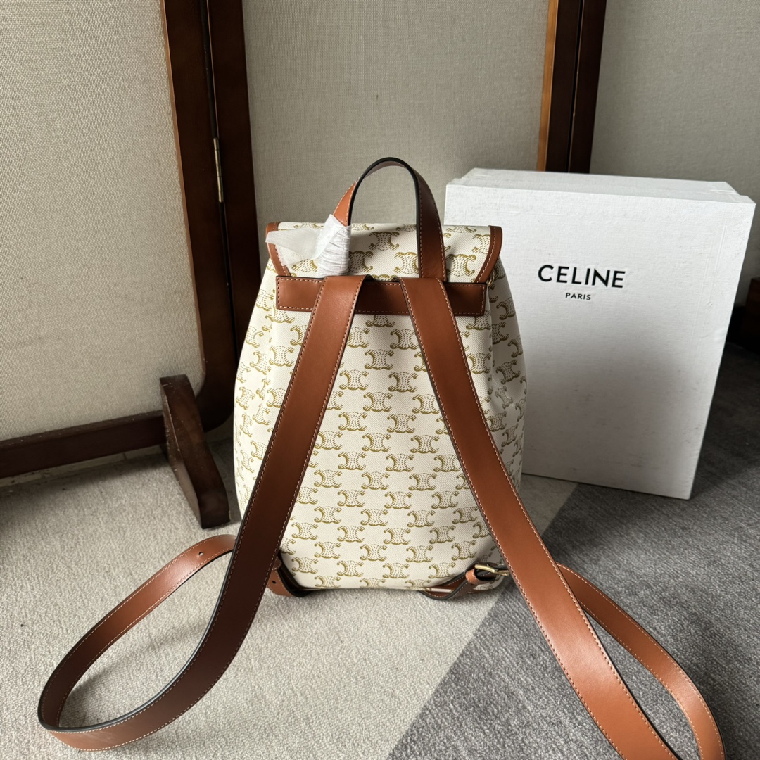 CELINE Triomphe Canvas Calfskin Mini Folco Backpack White 1488458