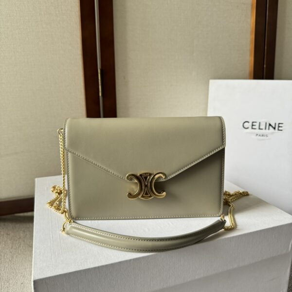 Celine Margo Triomphe Wallet on Chain Leather Green