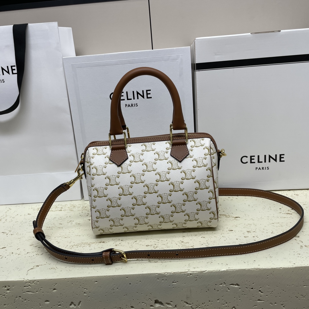 Céline Celine Triomphe Small Boston Leather Handbag Brown