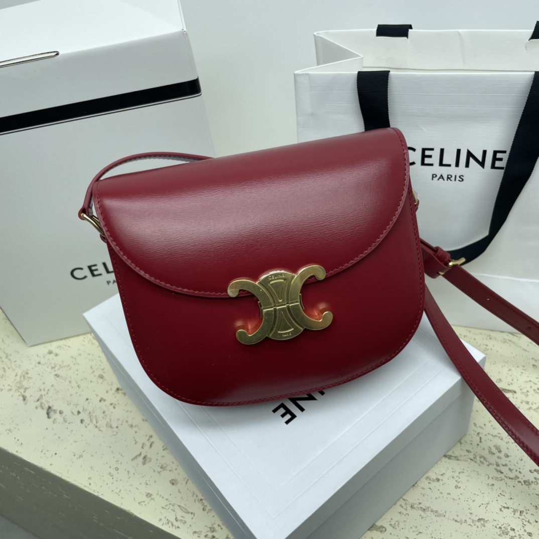 Celine Burgundy Leather Teen Besace Triomphe Crossbody red