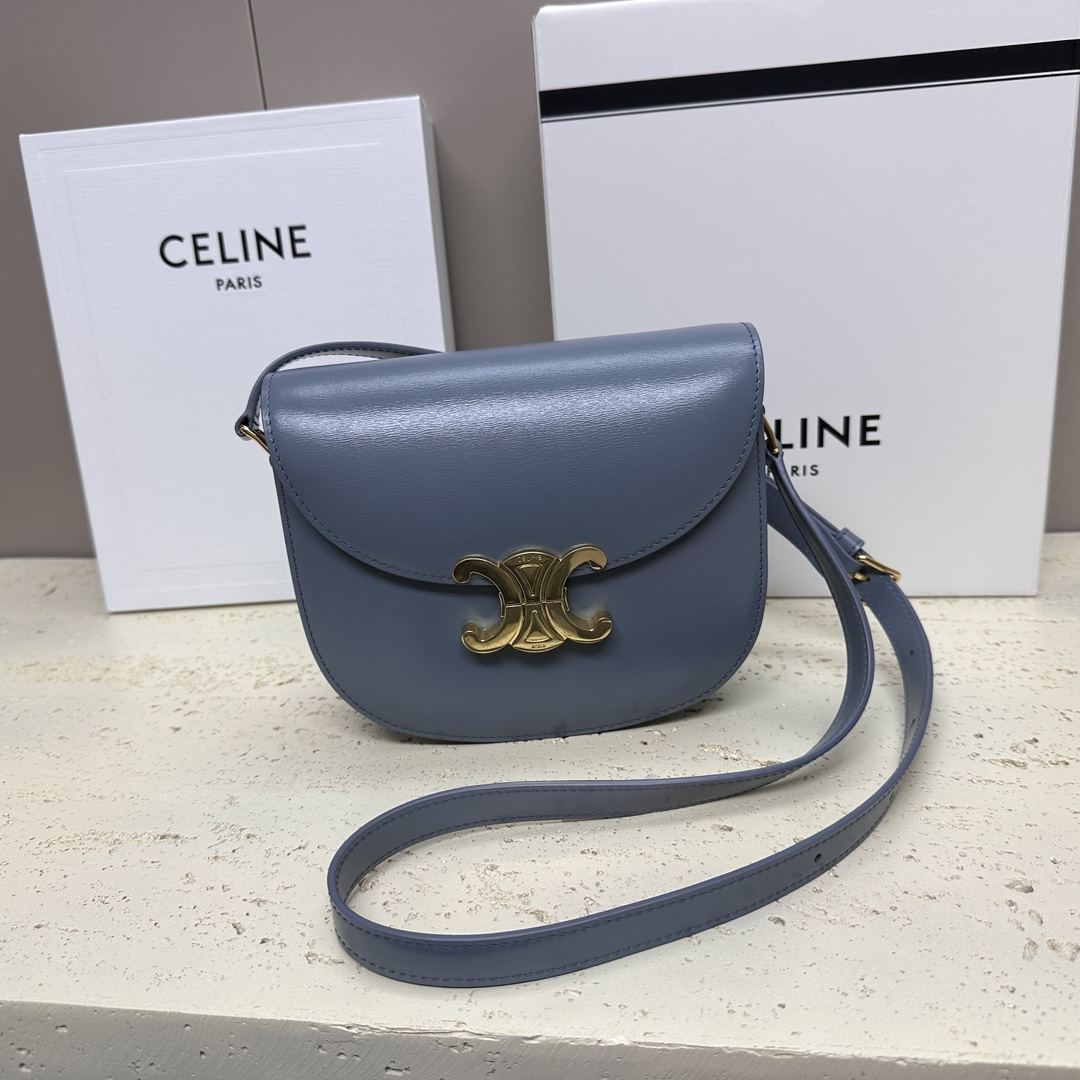 CELINE Teen Besace Triomphe Shoulder crossbody Bag  blue