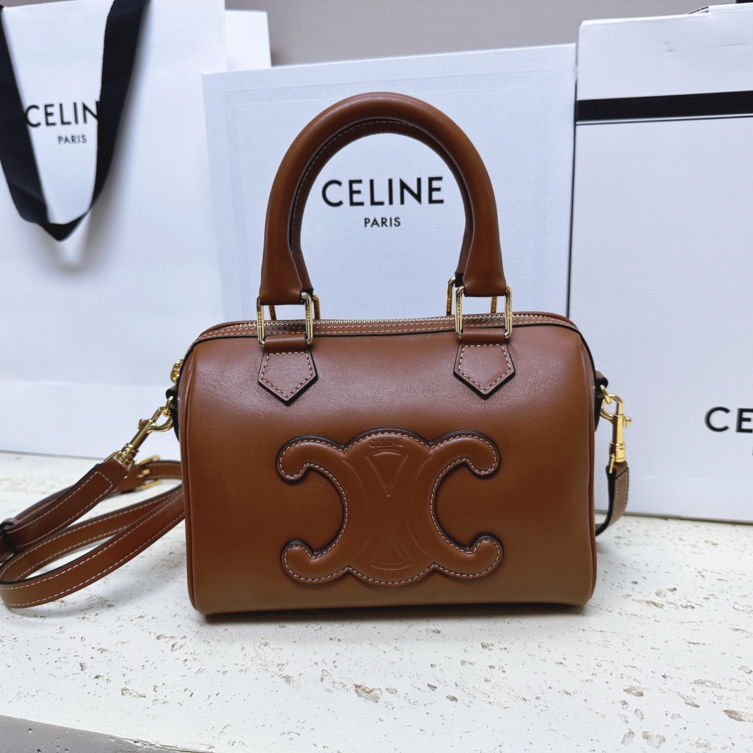 Celine Calfskin Small Boston Cure Triomphe Tan Cross | eBay