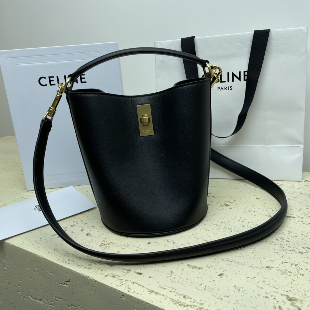 Celine Leather Bucket Bag – Black Bucket Bags, Handbags