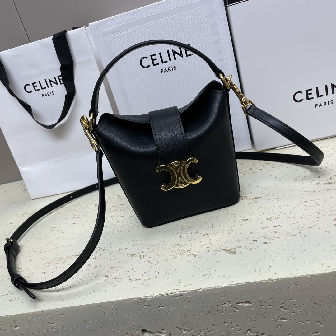 Black Mini Bucket Triomphe In Smooth Calfskin Leather Bucket