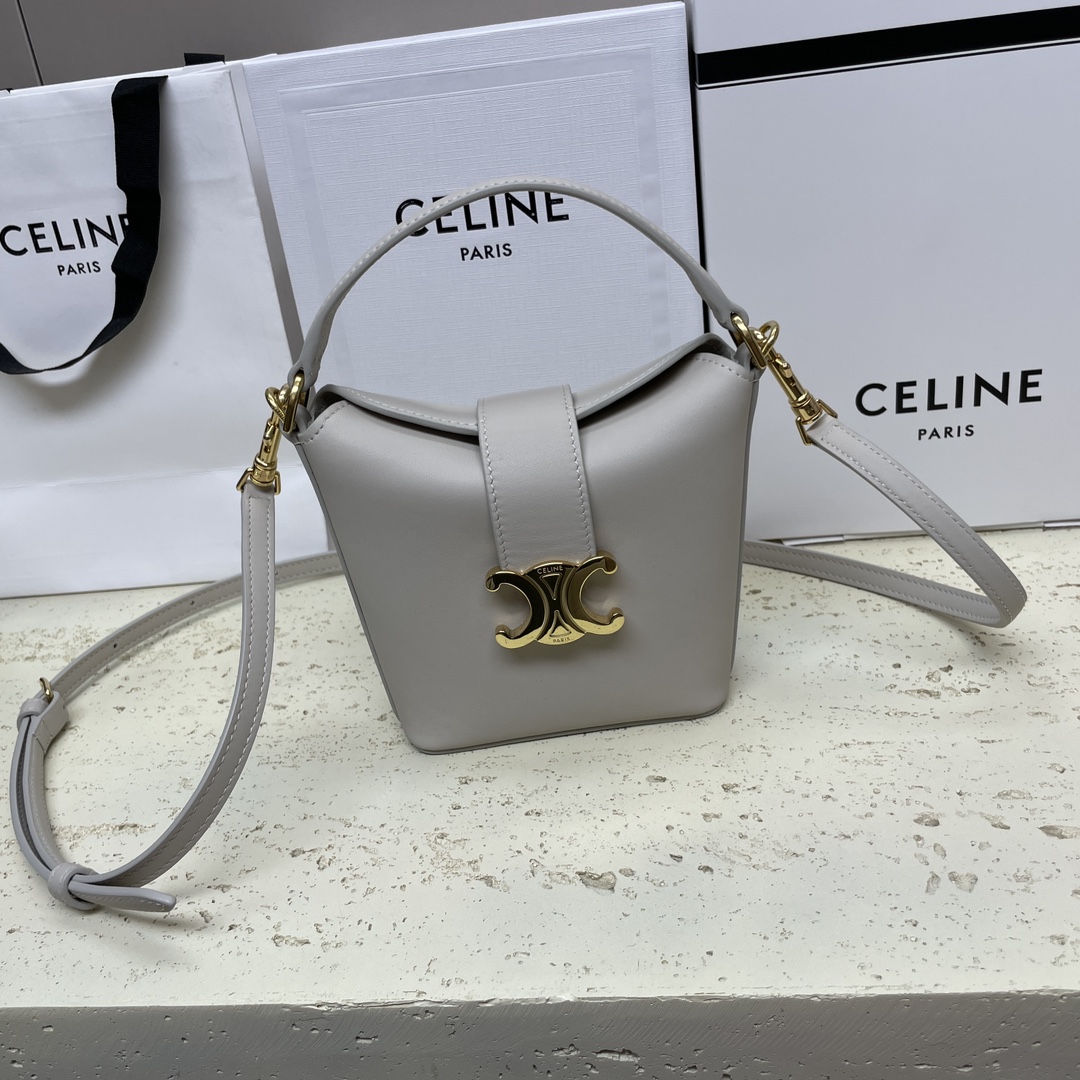 Celine Louise Medium Leather Bucket Bag in Gray |