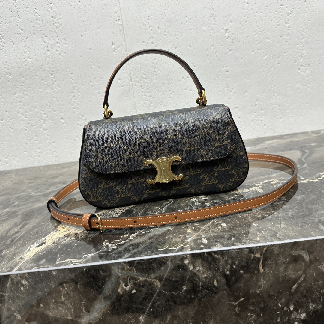 Celine TEEN CELINE LOLA IN Triomphe Canvas and Calfskin – TAN |