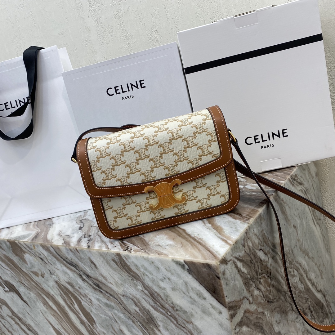 CELINE Teen Triomphe Triomphe Logo Metal Shoulder Bag leather PVC Brown 19716 |