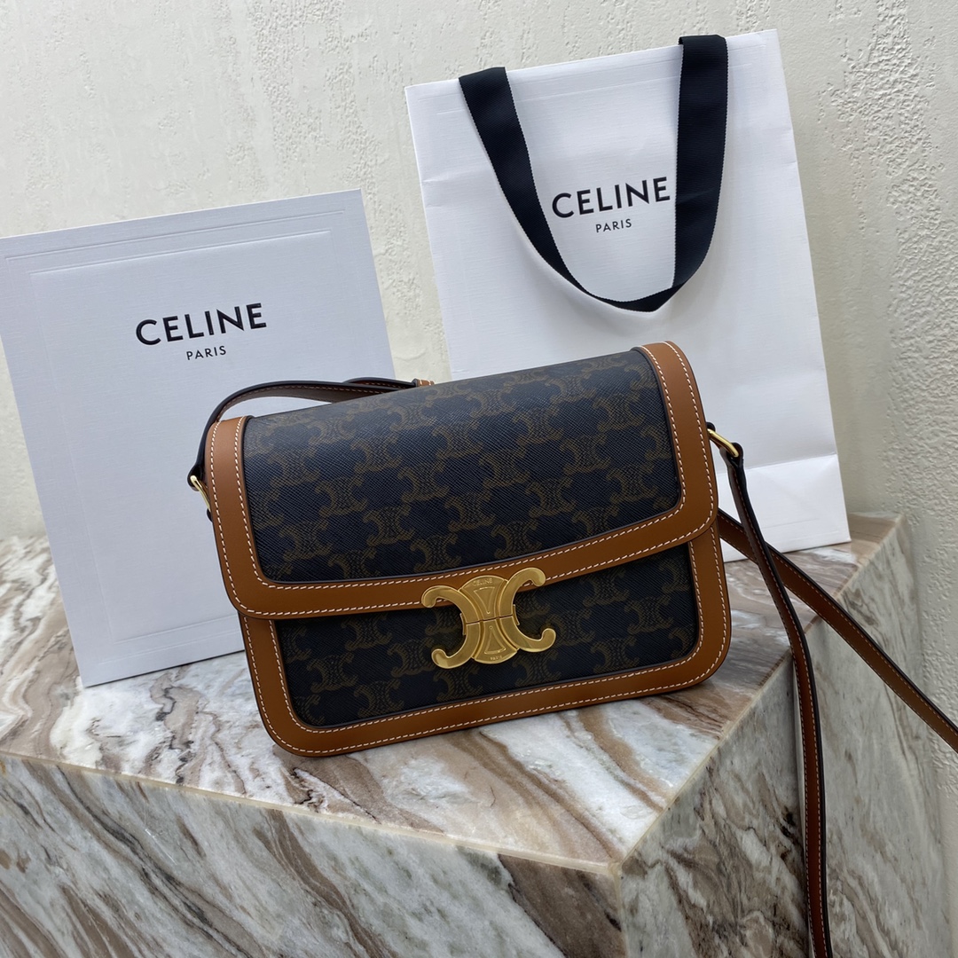 Celine CLASSIQUE TRIOMPHE BAG IN Triomphe Canvas and Calfskin –
