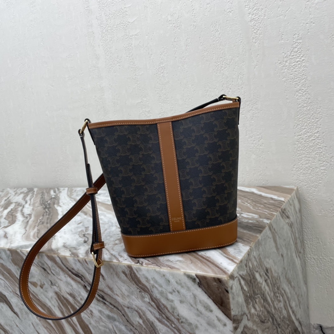 Celine Small Bucket IN Triomphe Canvas and calfskin – TAN |