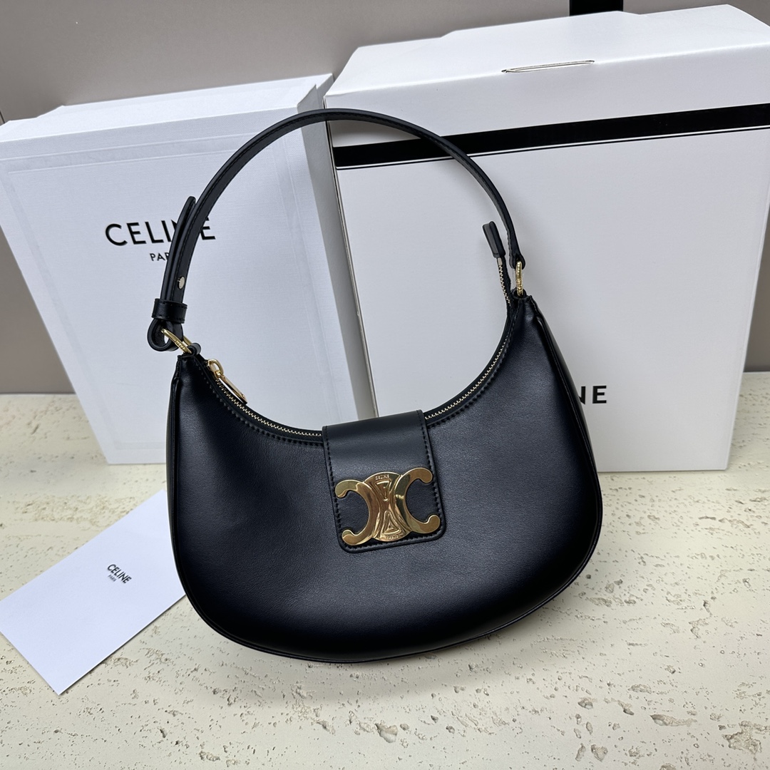 Celine MEDIUM AVA TRIOMPHE BAG IN smooth Calfskin – BLACK | CELINE