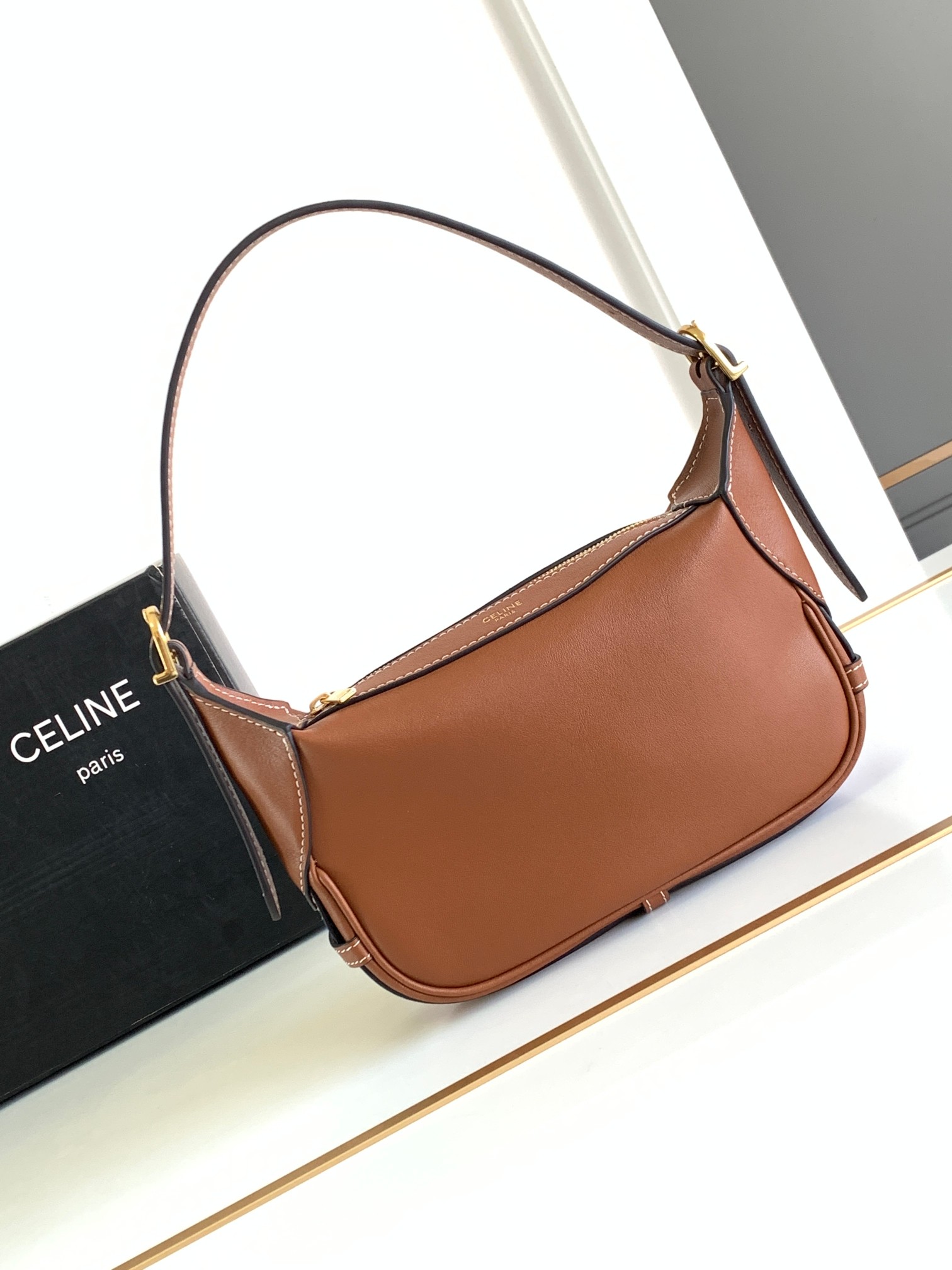 CELINE Supple Calfskin Mini Romy Shoulder Bag Tan 1672188