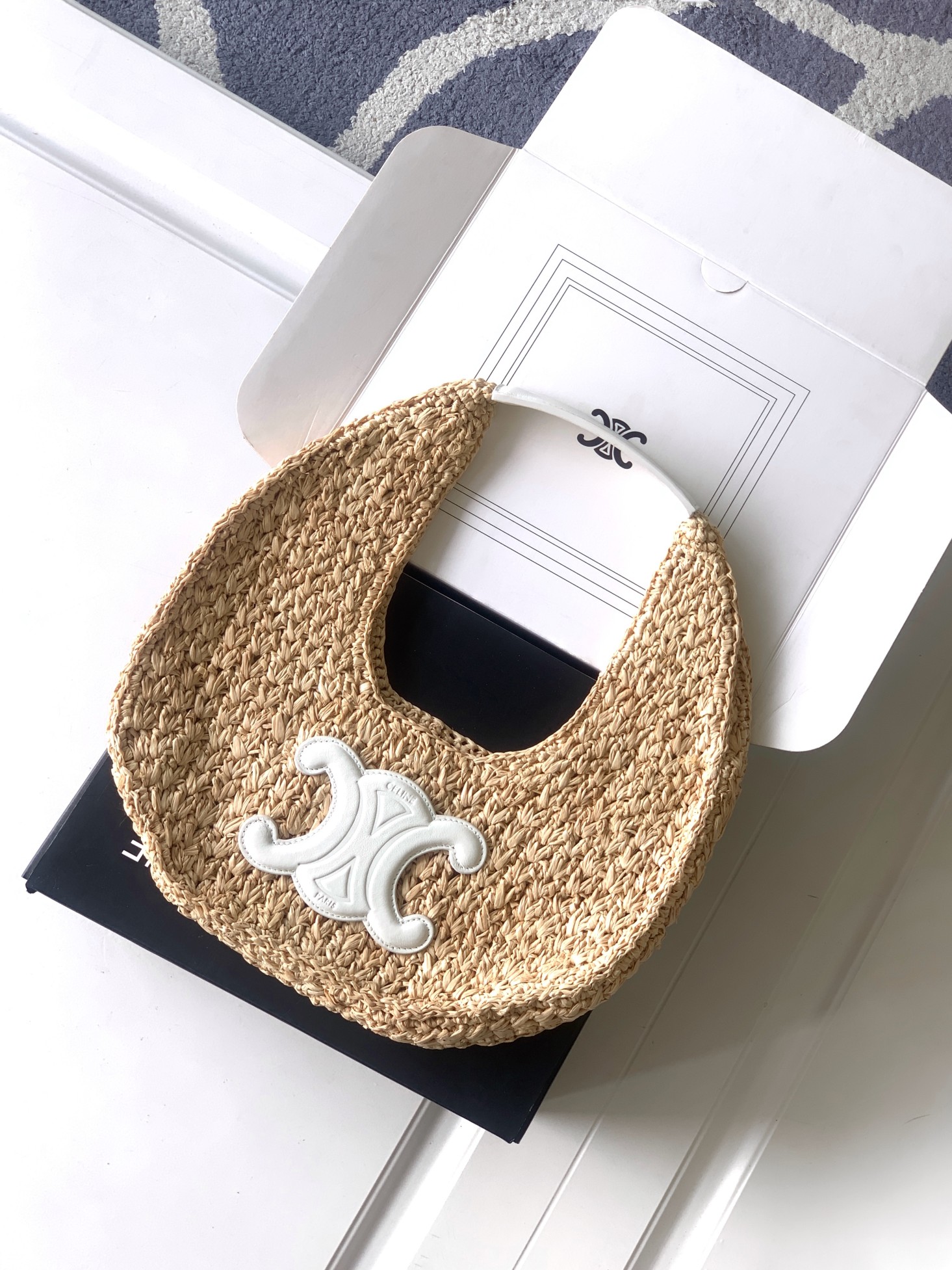 Celine celine classic panier HOBO BAG IN Raffia and Calfskin – WHITE