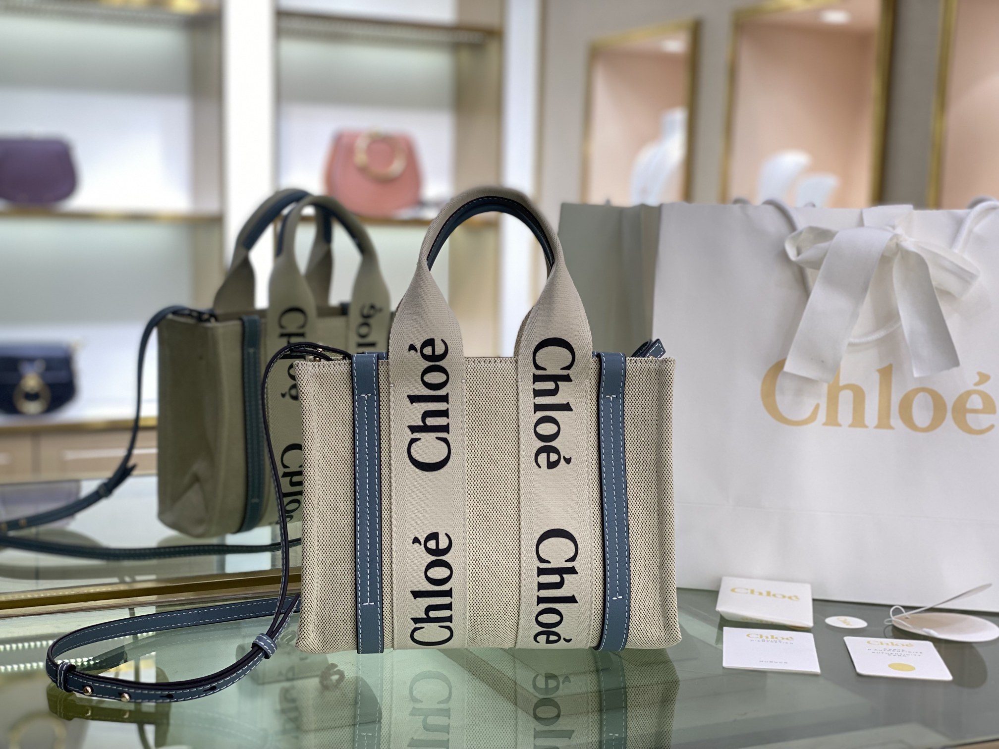 Chloé Small Woody Tote Bag In Linen in Wild grey | Chloé