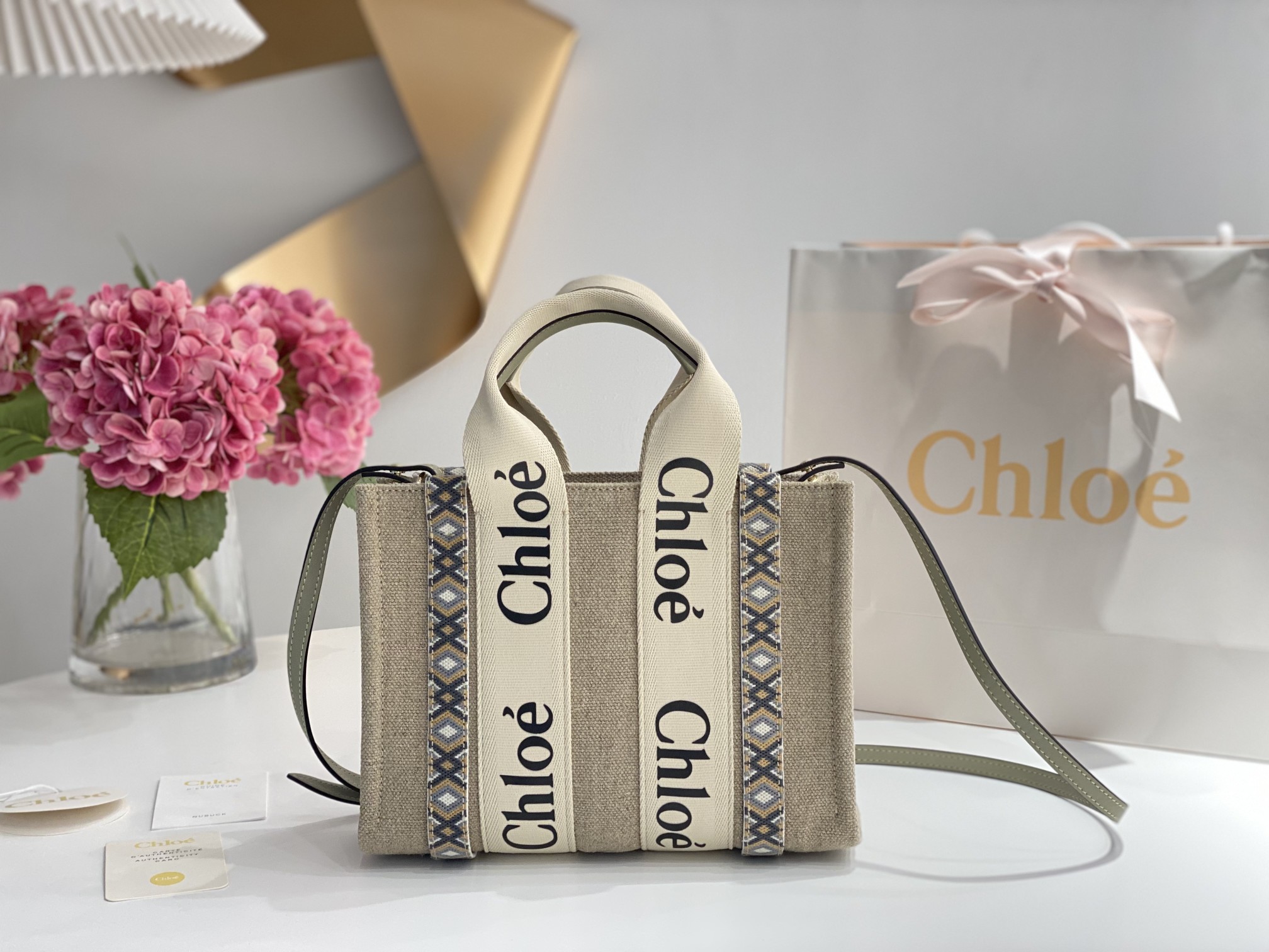 Chloe Woody Friendship Tote Canvas Small Neutral 2151211