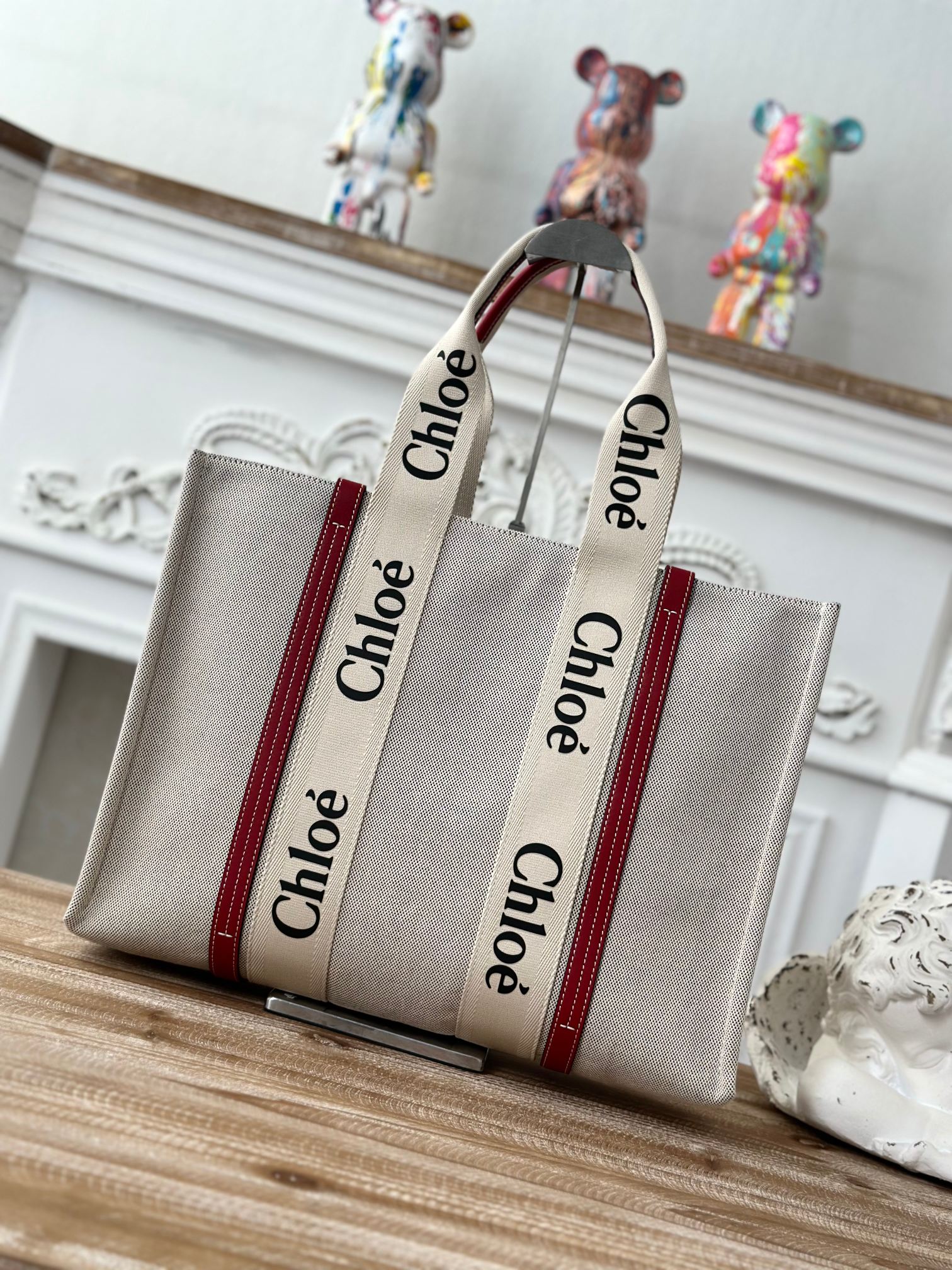 Chloé Chloe’ Women Linen Shoulder Bag With Logo Print.strap red