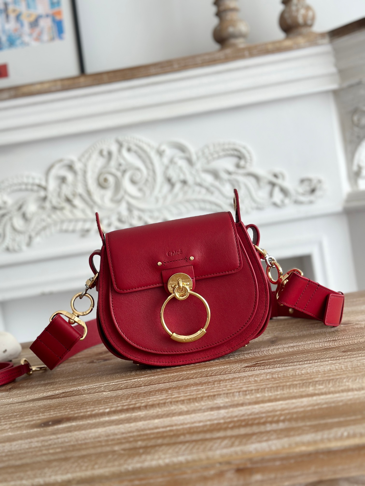 CHLOE Tess Shoulder Handbag Patent Leather Orange Red |