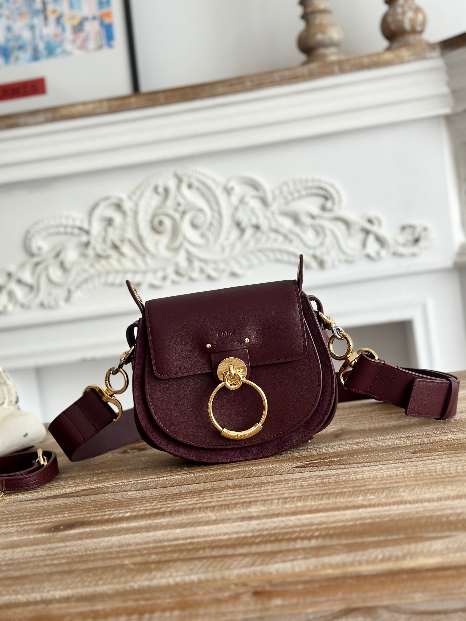Chloé Chloé Small Tess Bag in Shiny & Suede Leather in Burnt brown