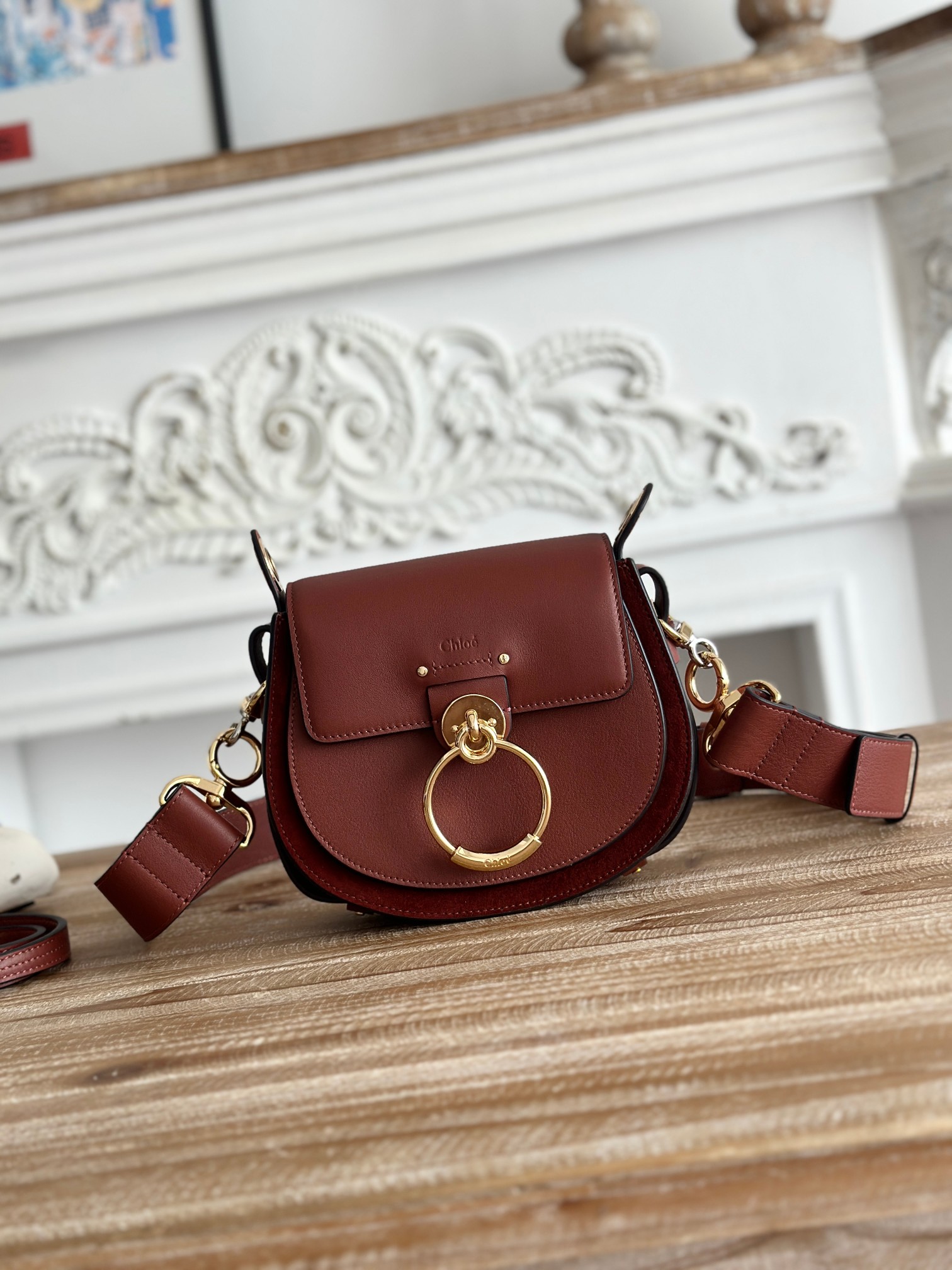 CHLOE Calfskin Small Tess Bag Sepia Brown 1484143